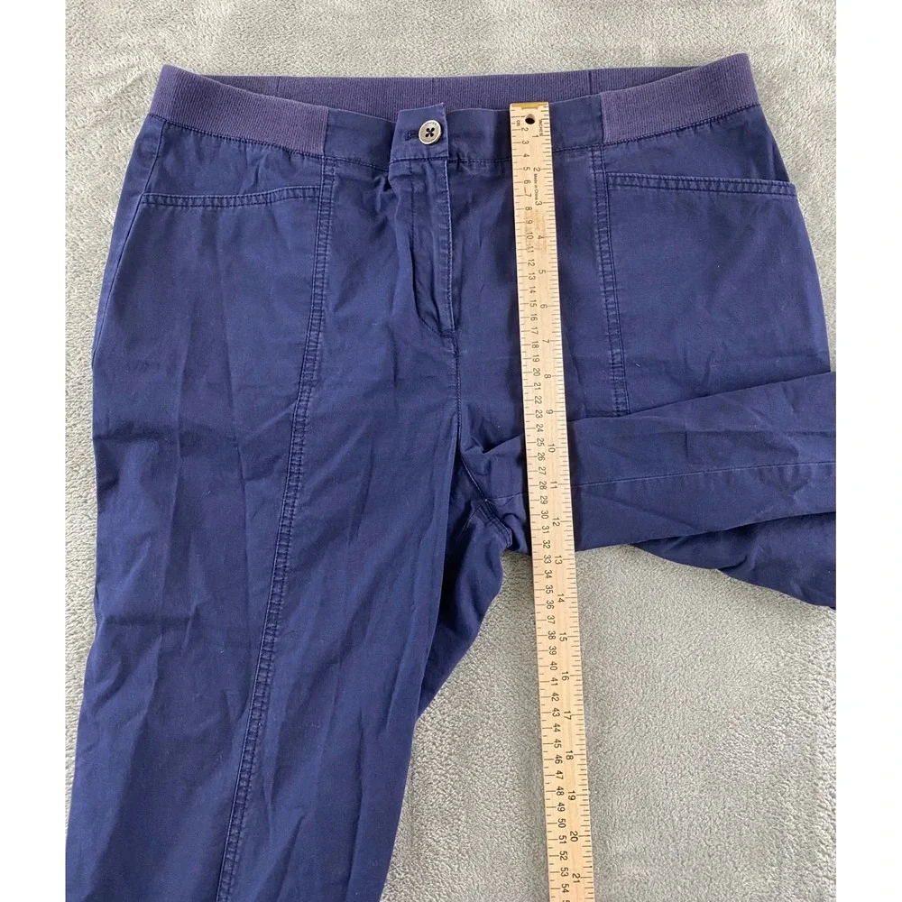 Chicos Womens Navy Blue Capri Pants Sz 2 Elastic Waist Front Seam Cropped Pants